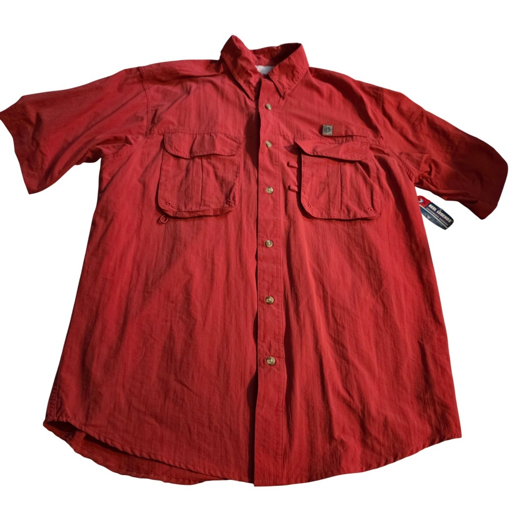 Reel Legends Mens Red Short Sleeve Fishing Shirt Nylon Mesh Vented Size M NWT